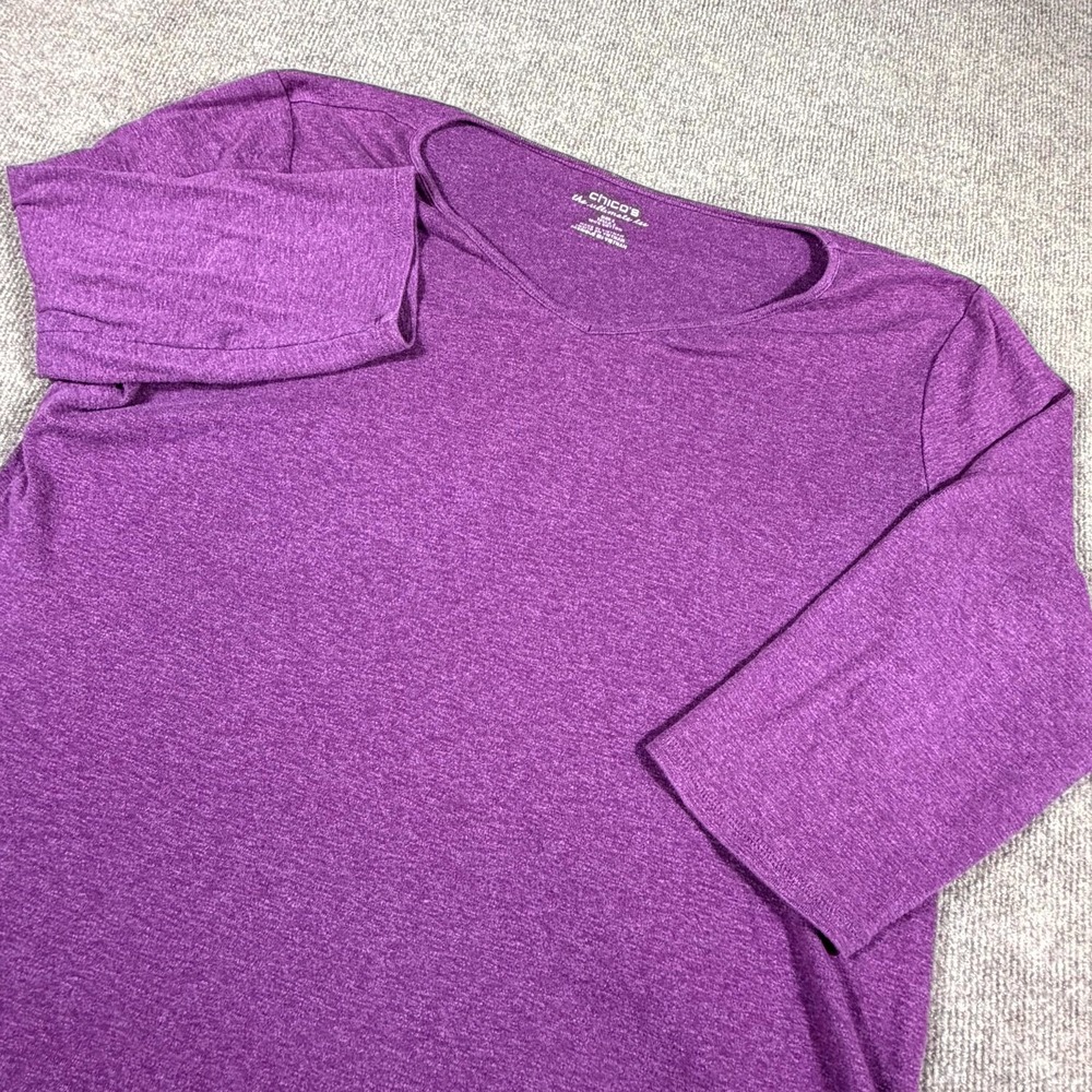 Chico's Ultimate T-Shirt Women's 3 Purple Heather Soft Knit Textured 3/4 Sleeve